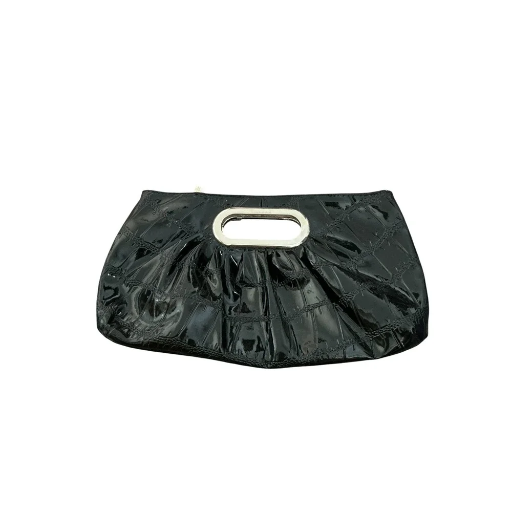 Claire's Clutch Y2K Bag Black Croc Embossed Patent Faux Leather